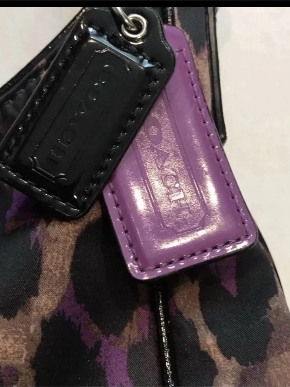 Coach Ocelot Leopard Print Shoulder Bag in Brown and Purple